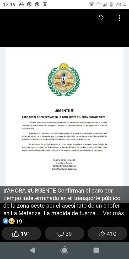 Hay paro de colectivos en toda la Zona Oeste tras un chofer asesinado y otro herido