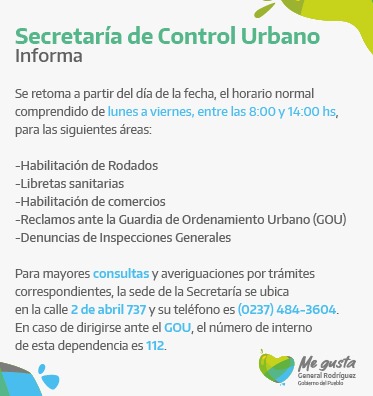 Secretaría de Control Urbano General Rordríguez