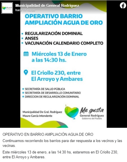 Operativo ANSES Ampliación Agua de Oro Enero 2021