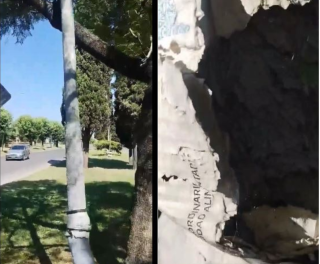 Video: peligro y temor en pleno casco urbano ante otro poste electrificado cerca de caerse