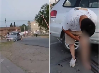 Video: violento robo a mano armada en Malvinas, con una camioneta que termin&oacute; incrustada en el paso a nivel