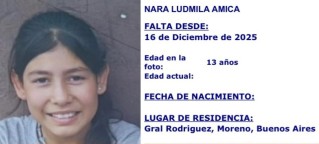 Buscan el paradero de una ni&ntilde;a de 13 a&ntilde;os que desapareci&oacute; en General Rodr&iacute;guez-Moreno