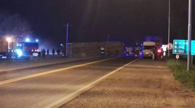 Camión transportista de General Rodríguez volcó en plena ruta y les robaron la mercadería y las jaulas