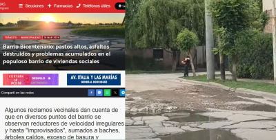 El estado terrible de las calles del barrio Bicentenario, con baches "lunares"