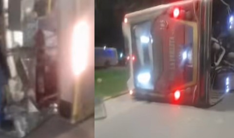 Volcó un colectivo de La Perlita en avenida Bernardo de Irigoyen