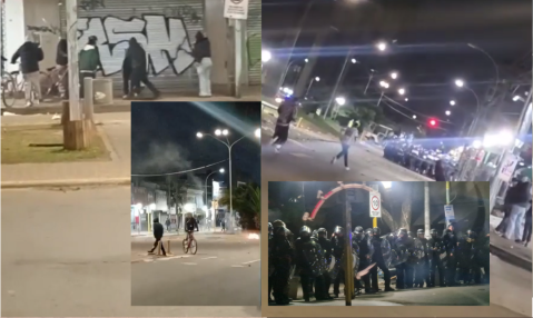 Las im&aacute;genes de la barbarie de anoche entre v&aacute;ndalos y polic&iacute;as en la zona de la estaci&oacute;n de Gral Rodr&iacute;guez