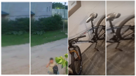 Video: saltó la reja de una vivienda del barrio Parque Irigoyen y se fue subido en la bicicleta que robó