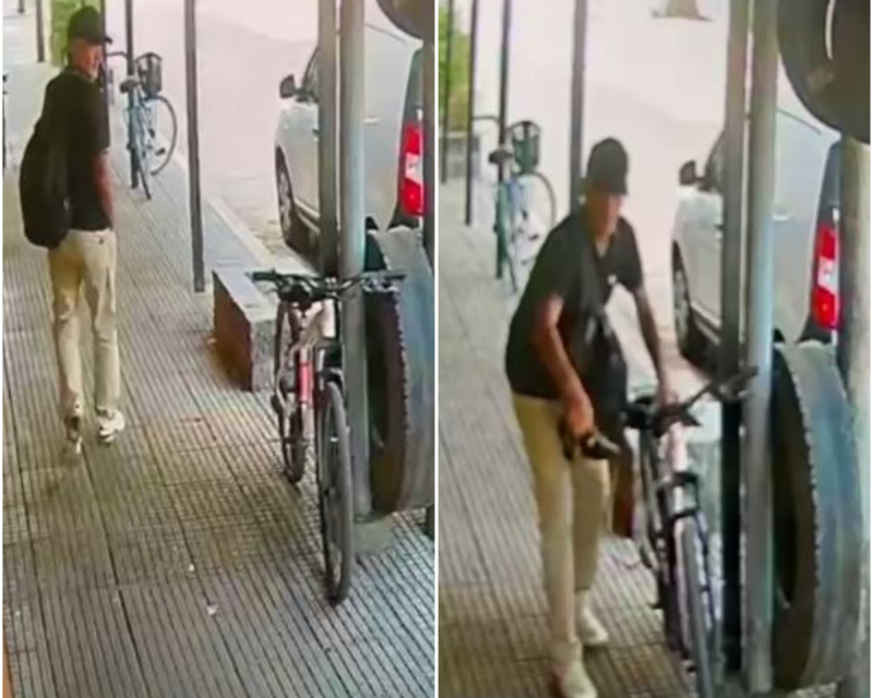 El "famoso" ladr&oacute;n de bicicletas del centro volvi&oacute; a atacar: qued&oacute; captado en otro video