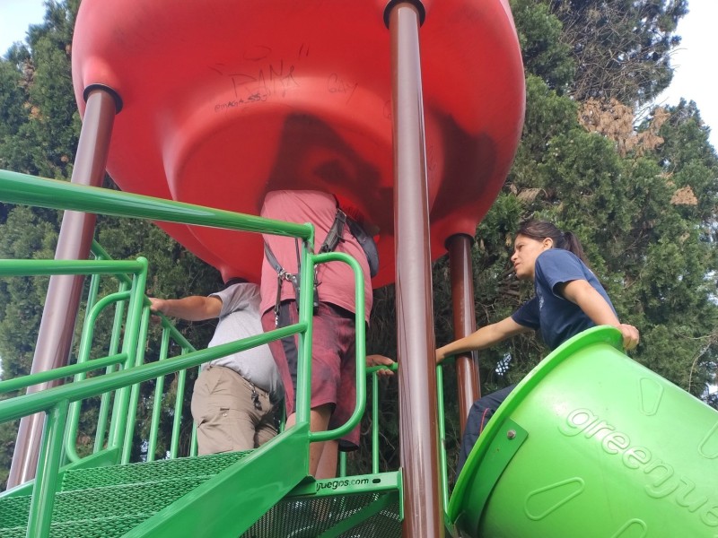 Un nene discapacitado quedó atrapado en un juego roto en la Plaza Central y debió ser rescatado por Bomberos