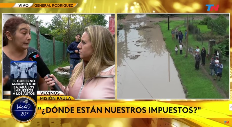 "Estamos abandonados": la queja de vecinos ante un móvil televisivo que mostró cómo quedó su barrio tras las lluvias
